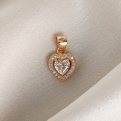 Zawieszka pozłacana klasyczne serce z białą cyrkonią