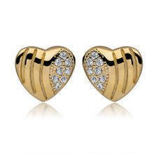 Srebrne kolczyki pr. 925 Cyrkonia microsetting serca pozłacane