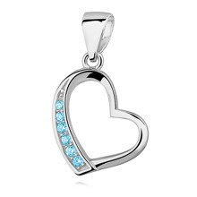 Zawieszka srebrna asymetryczne serce z błękitnymi cyrkoniami na jednym boku