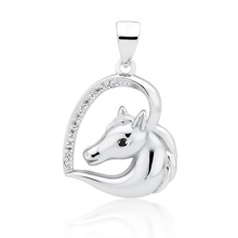 Zawieszka srebrna serce koń z białymi cyrkoniami i czarnym okiem