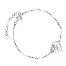 Bransoletka srebrna serce jednorożec z akwamarynowymi cyrkoniami i białym okiem