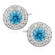 Kolczyki srebrne okrągłe sztyfty z jasnoniebieską cyrkonią