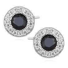 Kolczyki srebrne okrągłe sztyfty z czarną cyrkonią