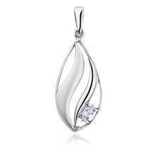 Zawieszka srebrna łezka z falą i cyrkonią