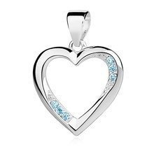 Zawieszka srebrna puste serce udekorowane błękitnymi cyrkoniami