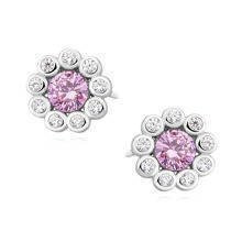 Srebrne kolczyki sztyfty pr.925 kwiatki z jasnoróżową cyrkonią