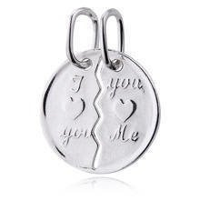 Srebrna okrągła zawieszka pr.925 łamana dla par napis "I love you / You love me'