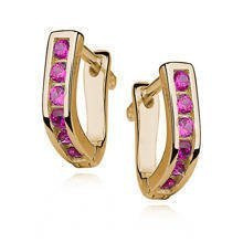 Srebrne kolczyki pr.925 złocone z biglem angielskim - różowa cyrkonia