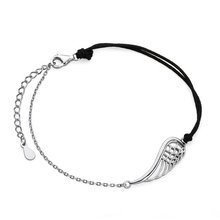 Srebrna pr.925 bransoletka z czarnym sznurkiem - skrzydło