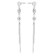 Kolczyki srebrne z białą cyrkonią, kulką i łańcuszkami