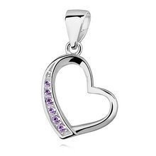 Zawieszka srebrna asymetryczne serce z fioletowymi cyrkoniami na jednym boku