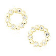Kolczyki pozłacane małe kółka wkrętki z białymi cyrkoniami