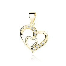 Srebrna pozłacana zawieszka pr.925 pozłacane serce w sercu z cyrkoniamii
