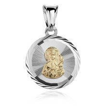 Srebrny medalik Matka Boska Częstochowska złocona