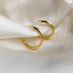 Srebrne pozłacane klasyczne średnie kolczyki kółka polerowane wysoki połysk