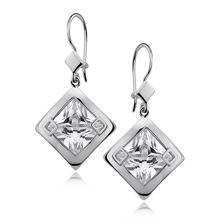 Srebrne kolczyki pr.925 Cyrkonia biała romb