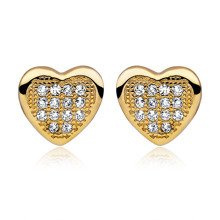 Srebrne kolczyki pr. 925 Cyrkonia microsetting serca pozłacane