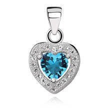 Zawieszka srebrna klasyczne serce z błękitną cyrkonią