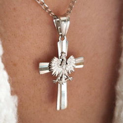 Krzyż srebrny duży orzeł w koronie godło polski znak narodowy