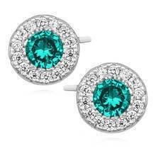 Kolczyki srebrne okrągłe sztyfty z jasnozieloną cyrkonią