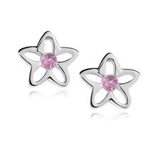 Srebrne kolczyki pr 925 z różową cyrkonią - kwiatki