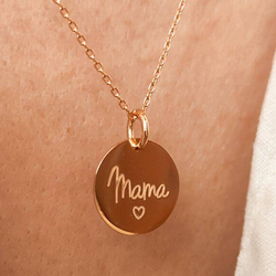 Naszyjnik pozłacany Mama z białym grawerem