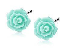 Kolczyki srebrne małe miętowe różyczki