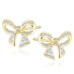 Kolczyki pozłacane kokardy z białymi cyrkoniami
