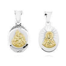 Medalik srebrny Jezus Matka / Boska Szkaplerzna z pozłacanym elementem dwustronny