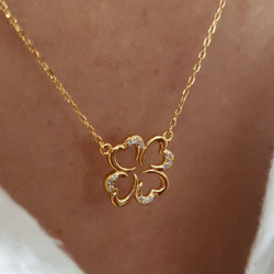 Naszyjnik pozłacany czterolistna koniczyna z cyrkoniami