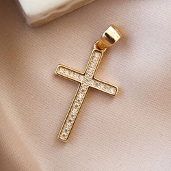 Krzyż pozłacany z białymi cyrkoniami