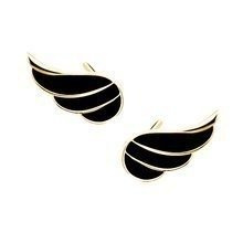 Srebrne (925) pozłacane kolczyki skrzydła z czarną emalią