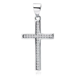 Zawieszka srebrny krzyżyk z białymi cyrkoniami 29 mm