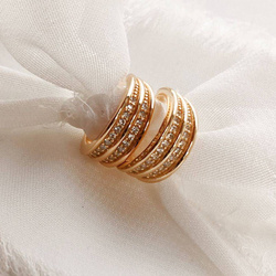 Kolczyki pozłacane otwarte podwójne kółka z białymi cyrkoniami