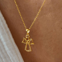 Zawieszka pozłacana anioł z cyrkoniami