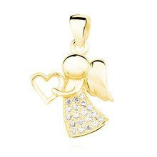 Zawieszka pozłacana delikatny anioł z serduszkiem i cyrkoniami