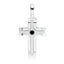 Srebrny (pr.925) elegancki krzyżyk z czarną cyrkonią