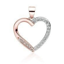 Srebrna pozłacana zawieszka pr.925 serce z cyrkoniami - różowe złoto