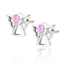 Srebrne pr.925 kolczyki aniołki z różową cyrkonią