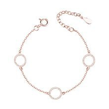 Bransoletka pozłacana różowym złotem karma trzy okręgi z cyrkoniami