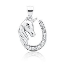 Zawieszka srebrna podkowa jednorożec z białymi cyrkoniami
