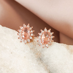 Kolczyki pozłacane różowym złotem wkrętki w stylu vintage karmazycja