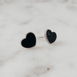 Kolczyki srebrne czarne emaliowane serduszka wkrętki