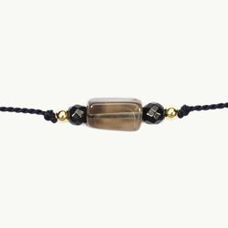 Bransoletka pozłacana na sznurku z naturalnym kwarcem dymnym