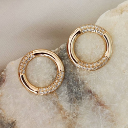 Kolczyki pozłacane duże kółka wkrętki eleganckie z cyrkoniami