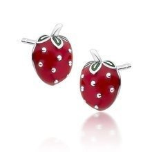 Kolczyki srebrne dla dziecka emaliowane czerwone truskawki