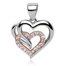 Srebrna zawieszka pr.925 potrójne serce różowe złoto z białymi cyrkoniami