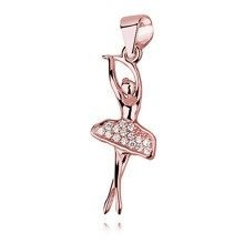 Srebrna zawieszka pr.925 pozłacana baletnica z cyrkoniami - różowe złoto