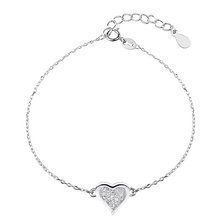 Srebrna bransoletka pr.925, serce z cyrkoniami