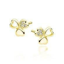 Srebrne pozłacane pr.925 kolczyki z białą cyrkonią - koniczyna